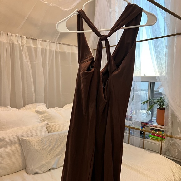 Dynamite Brown, One-Shoulder, midi length  dress - Picture 2 of 4